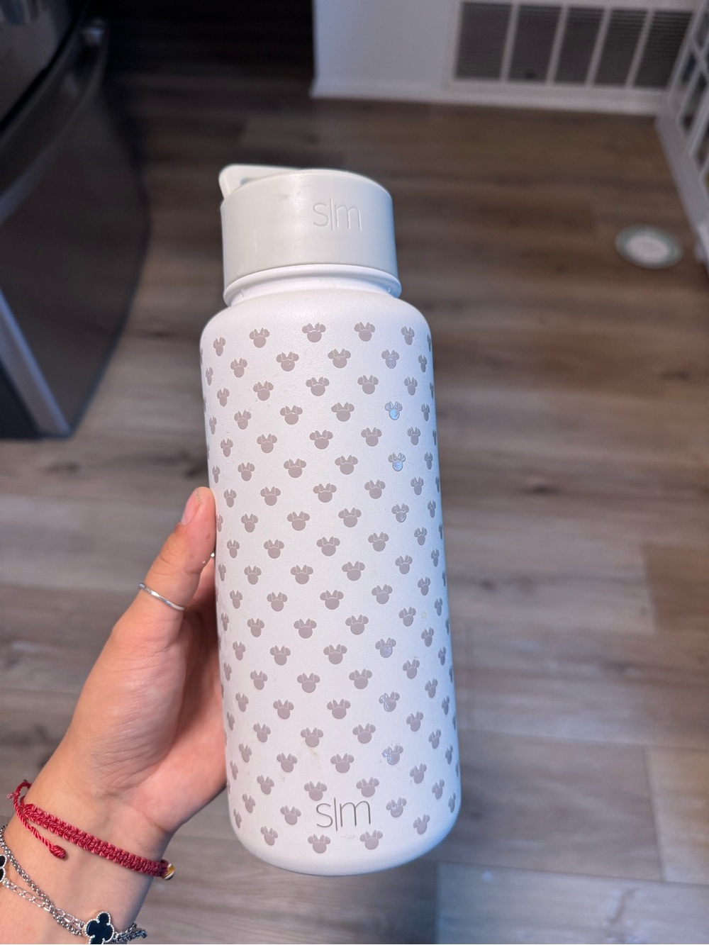 slm White Mickey Pattern Stainless Water Bottle